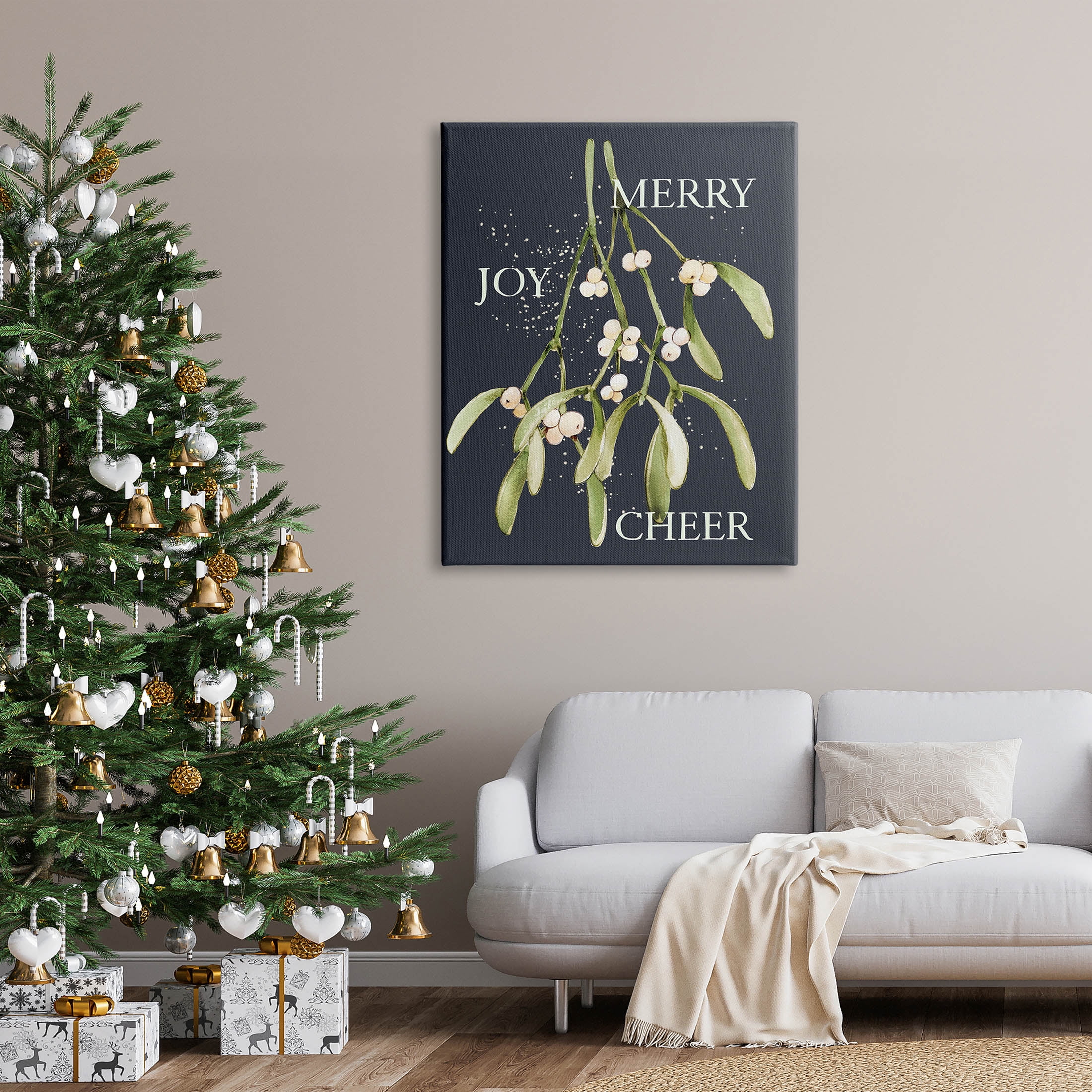 Merry Joy Cheer Holly Berries Holiday Graphic Art Gallery Wrapped Canvas Print Wall Art