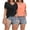 Black/Pink, variant on Women's Summer Casual 2-Pack V Neck Tops Swiss Dot Puff Sleeve Blouse Black/Pink
