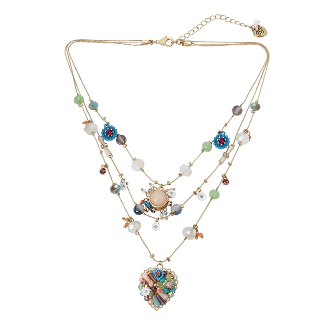 Collar de metal dorado con capas de corazón tejido Betsey Johnson