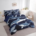 thumbnail image 2 of Feelyou Ink Shark Bedding Comforter Set for Kids Boys Girls, Vintage Sea Animal Queen Bedding Sets, bLUE, Blue Reversible, 7 Pieces, 2 of 7