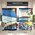 thumbnail image 2 of Oriental Furniture 6 Ft Tall Double Sided Hiroshige Room Divider, Sudden Shower/Coast at Hota, 3 panel, 2 of 5