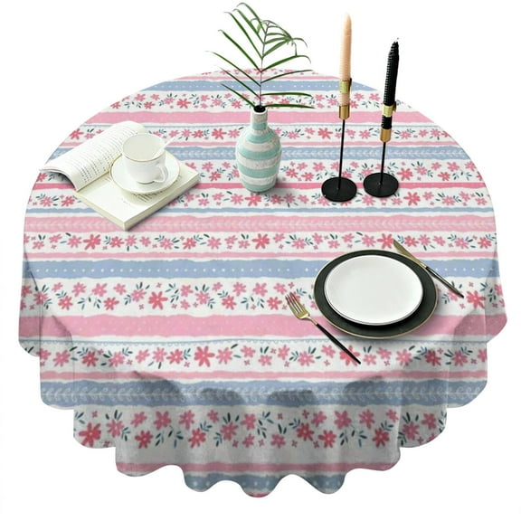 Pioneer Flower Round Tablecloth 60" X 60",Wrinkle Wipeable Table Cloth for Kitchen Dining Room Picnic Patio Party