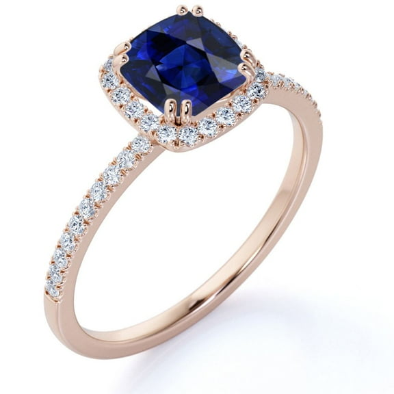 JeenMata 1.75 Carat Cushion Cut Art Deco Sapphire Engagement Ring in 18k Rose Gold over Silver