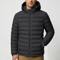 thumbnail image 3 of Iyufng Men's Hooded Puffer Jackets Horizontal Quilted Zip Up Winter Windproof Coat with Side Pockets and Elastic Cuffs, 3 of 9
