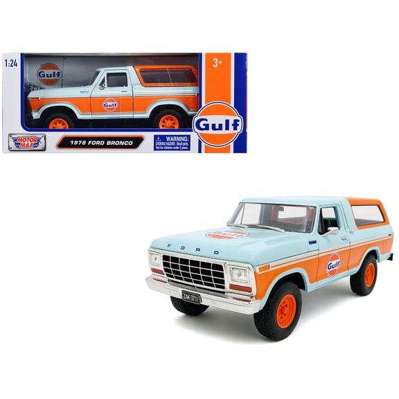 1978 Ford Bronco Light Blue and Orange "Gulf Oil" "Gulf Die-Cast Collection" 1/24 Diecast Model Car by Motormax