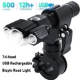 thumbnail image 2 of T6 L2LED Aleación de aluminio Multifunción Cabeza de tres lámparas Forma de avión Linterna Luz de bicicleta impermeable Luces delanteras con cable USB y batería y clip y luz trasera (Negro), 2 of 7