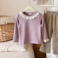 thumbnail image 5 of Chbgutlmr Girls Ribbed Tops Long Sleeve Lace Patchwork Crew Neck T-Shirts Casual Loose Fall Dressy Blouse Tops, 5 of 5