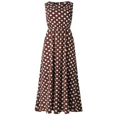 CEHVOM Summer Dresses for Women 2022 Women's Print Polka Dot Round Neck Dress