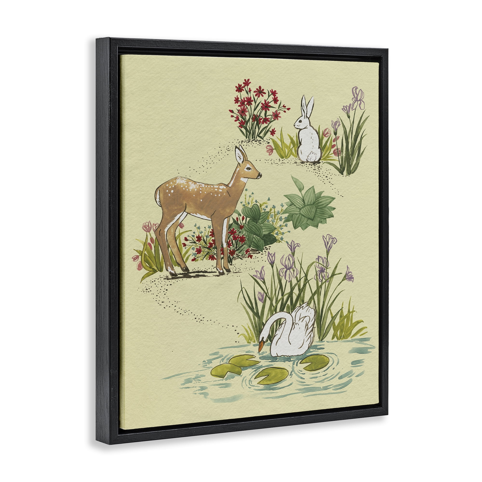 Stupell Industries Peaceful Spring Animals Black Framed Floater Canvas Wall Art, design by Grace Popp