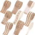 thumbnail image 1 of GFDYREE 9 Rolls Jute Ribbons,Lace Craft Ribbon Burlap 18 Meters for Crafts Wraping Gifts Party Holiday and Rustic Wedding Decorations, 1 of 7