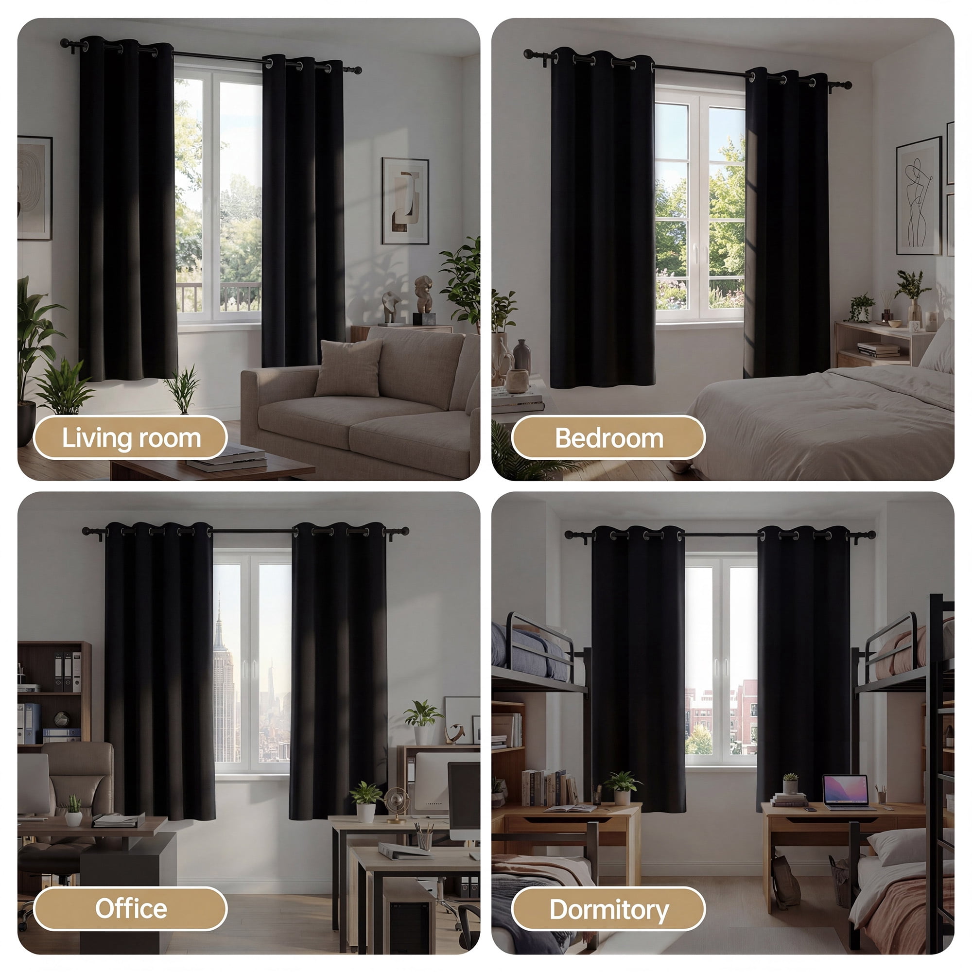 XUEYU Blackout Curtains 2 Panels, 100% Full Light Blocking Window Curtains, Grommet Energy Efficient Drapes for Bedroom Living Room, 42x72 Inch, Black
