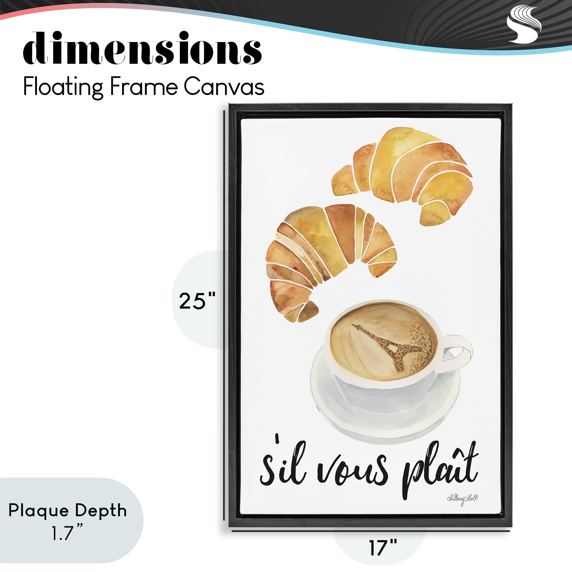 Stupell Industries Paris Croissant and Coffee Black Framed Floater Canvas Wall Art, design by Hillary Holt