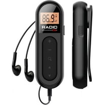 Wiher Mini Pocket FM Radio, Rechargeable 76-108MHZ Portable Radio Receiver with Backlit LCD Display, Corded 3.5mm Headphones for Jogging, Walking Black