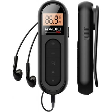 Wiher Mini Pocket FM Radio, Rechargeable 76-108MHZ Portable Radio Receiver with Backlit LCD Display, Corded 3.5mm Headphones for Jogging, Walking Black