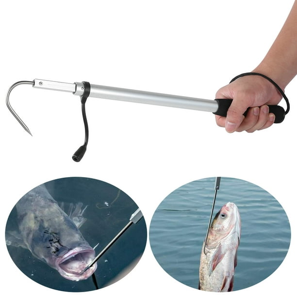 Lhcer 90/120cm Fishing Gaff Grip Holder Telescopic Fishing Gaff Hook Stainless Steel Flexible Spear Hook Fishing Gripper Handle Tool Type B (Medium Si