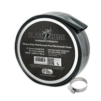 U.S. Pool Supply Black Rhino 2" x 25' Pool Backwash Hose with Hose Clamp - Extra Heavy Duty Superior Strength, Thick 1.2mm (47 mils) - Weather Burst Resistant - Drain Clean Swimming Pools