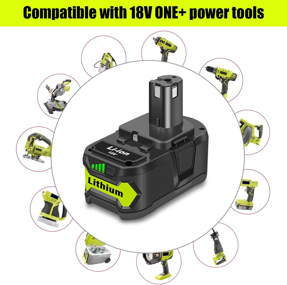 2Pack 6.5Ah 18V Lithium Battery Replacement for Ryobi 18V 4.0Ah Battery PBP005 4 Ah P108 P192 P129 P197 PBP2005 PBP004 18V 6.0Ah Battery P193 Compatible with Ryobi 18V ONE+ Battery