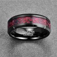 thumbnail image 2 of Men's 8mm Black Red Wedding Band Celtic Dragon Tungsten Rings Carbon Fiber Inlay Beveled Edges, 2 of 5