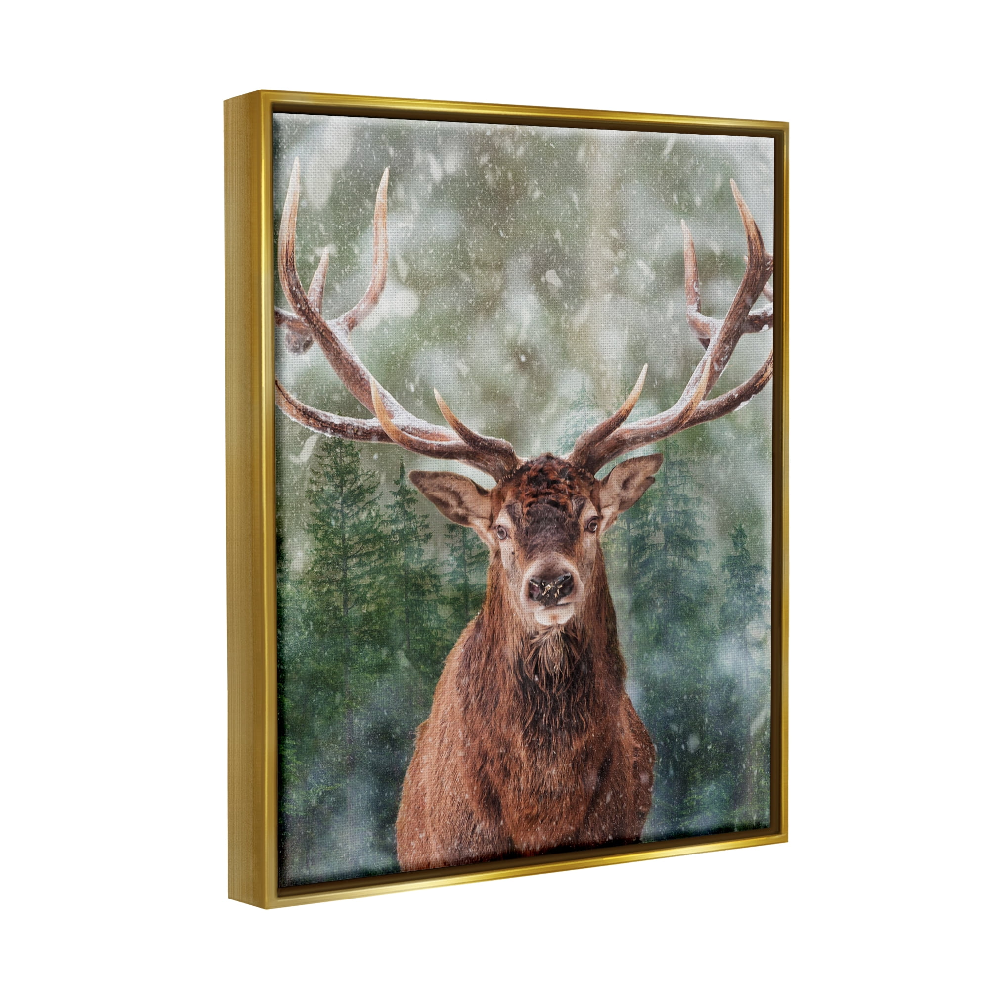 Stupell Industries Woodland Forest Deer Animals & Insects Painting Gold Floater Framed Canvas Art Print Wall Art, 17 x 21