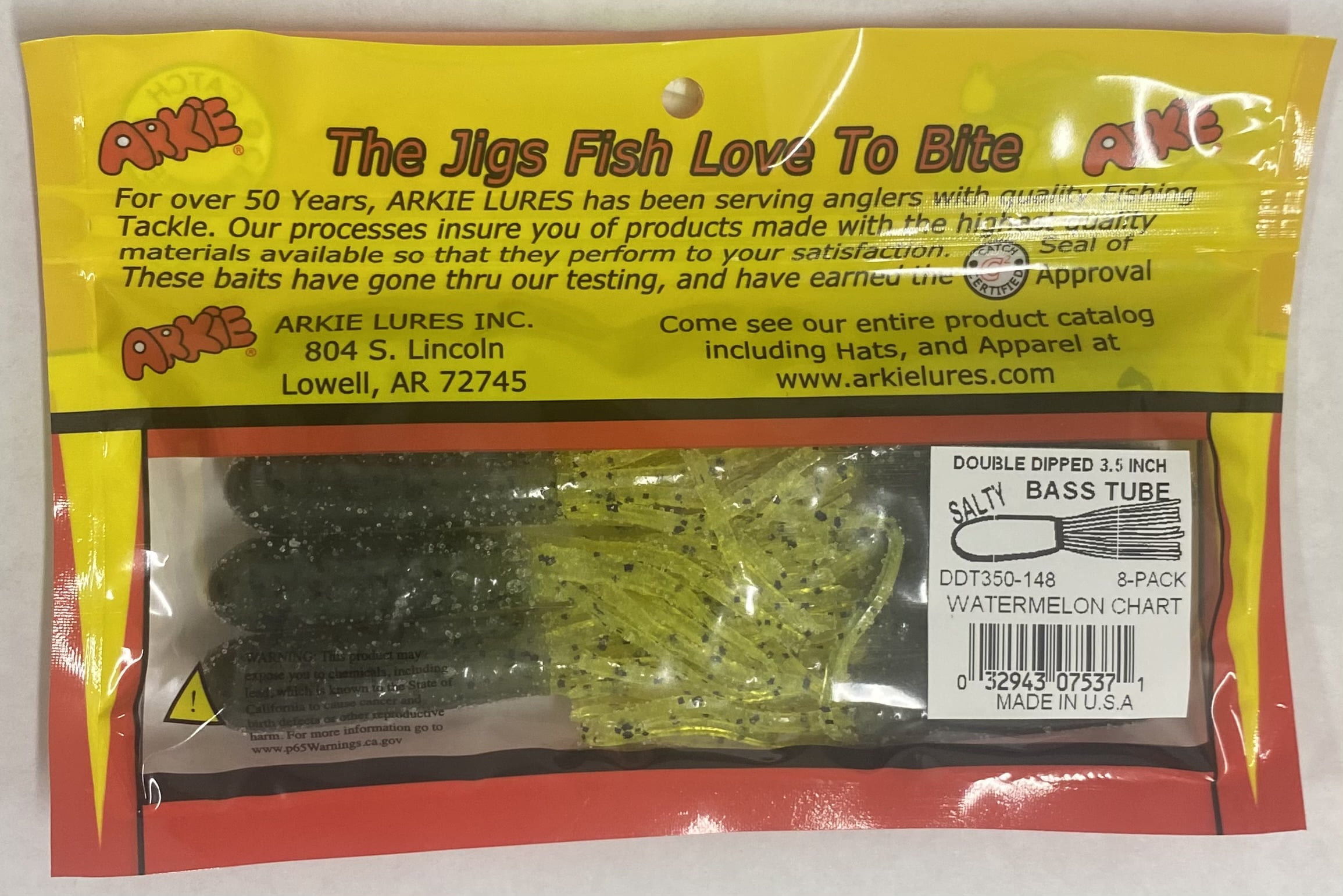 Arkie Lures Double Dip Salty Tube Fishing Lure, Watermelon Chartreuse, 3.5"