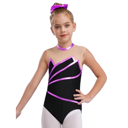 Aislor Girls Sleeveless Gymnastics Ballet Dance Leotard Sparkly Unitard Athletic Bodysuit Sportswear Purple 12