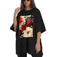 thumbnail image 4 of Plus Size Shirt for Women Black Tops for Women Short Sleeves Shirt for Women Flower15 T Shirt Crewneck Shirt for Women 5XL, 4 of 5