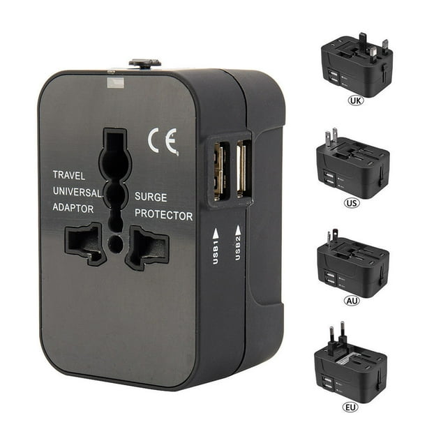 Adaptateur de voyage universel universel IKemiter chargeur multiprise  US/EU/UK/AU avec deux ports USB 2 