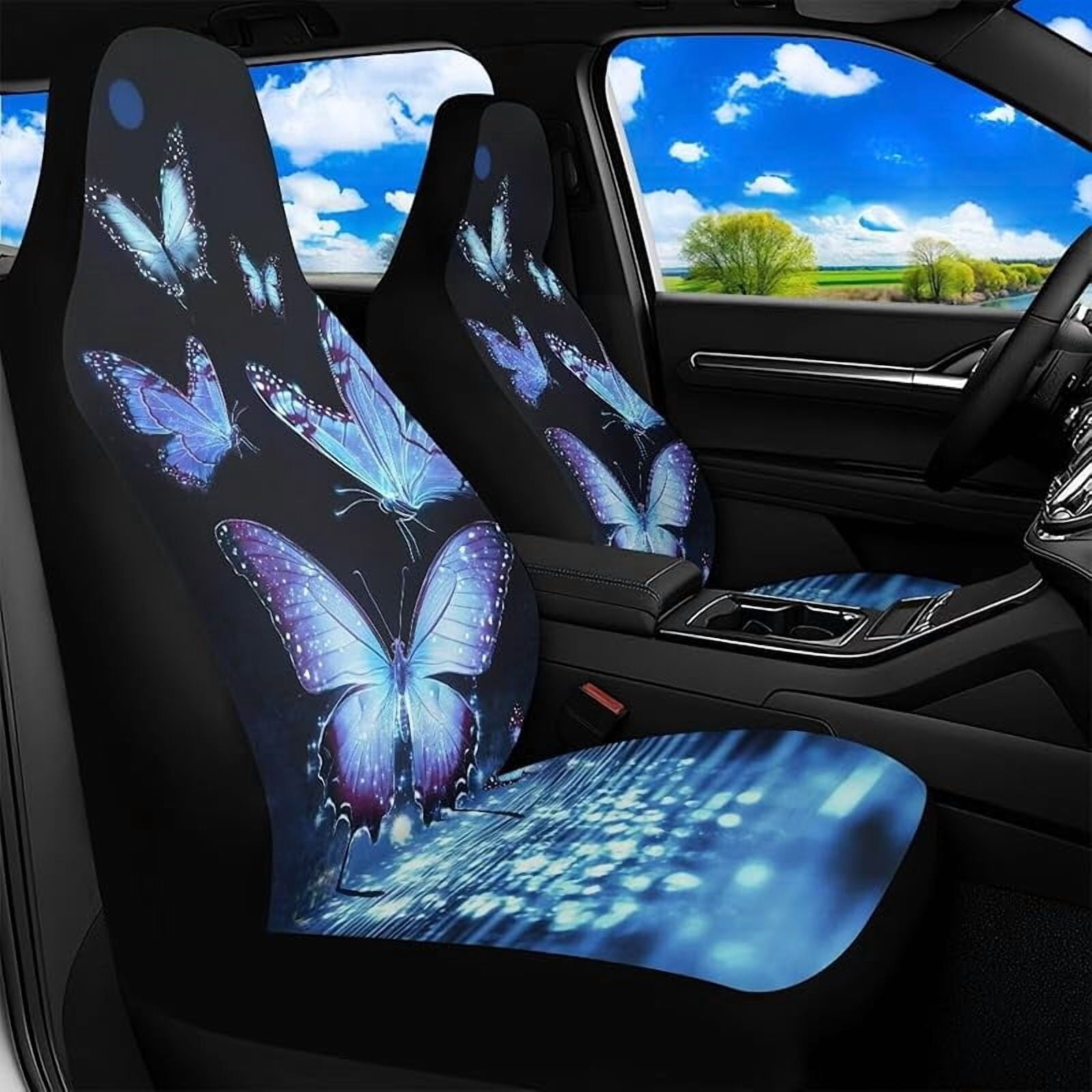 Blue Butterfly Shine Car Front Seat Cover Set Decorative Bucket Seat Covers Pack of 2 Waterproof Saddle Blanket Cushion Cover for SUV Sedan Trucks Vans