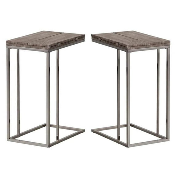 Home Square Expandable End Table in Weathered Gray and Black Nickel - Set of 2