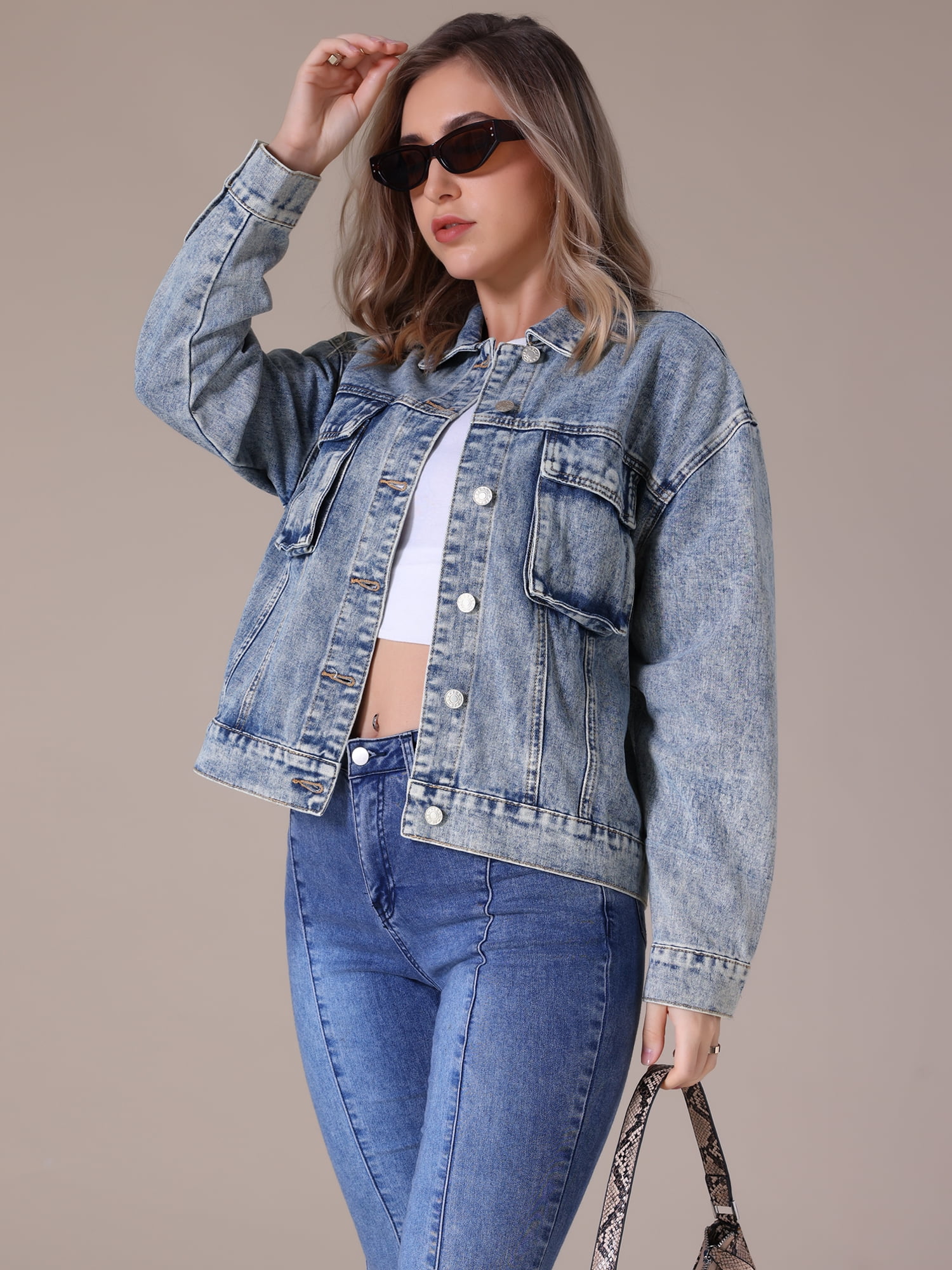 DARING DIVA Women's Button Down Cargo Denim Western Outfits 2XL Gray Blue