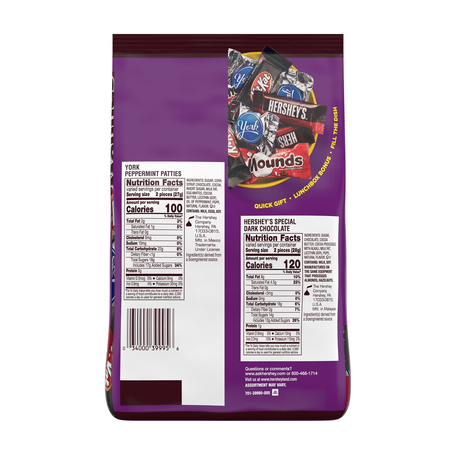 Hershey Assorted Dark Chocolate Flavored Snack Size Candy, Party Pack 32.89 oz