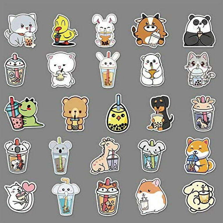 KAWAIIANS Cute Animal Stickers, Kawaii Bubble Tea Drinks Cartoon