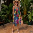 thumbnail image 2 of Garronmavis Couples Vacation Outfits Matching Sets Short Sleeve Shirt for Men Colorful Leaves Lightweight Button Down Shirts and Women's Tank Dress Soft Hawaiian Sundress Size L, 2 of 7