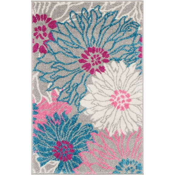 2â€™ x 3â€™ Gray and Pink Tropical Flower Scatter Rug