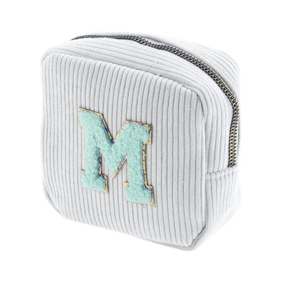 Unique Bargains 1 Pc Letter m Pattern Makeup Bag for Travel White Corduroy