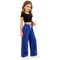 thumbnail image 6 of Falkdiz Girls Denim Pants Outdoor Wide Leg Trousers Solid Color Drawstring Relaxed fit Elastic Waist Drawstring Pockets for Girls Gift , Blue , Size: 12, 6 of 8