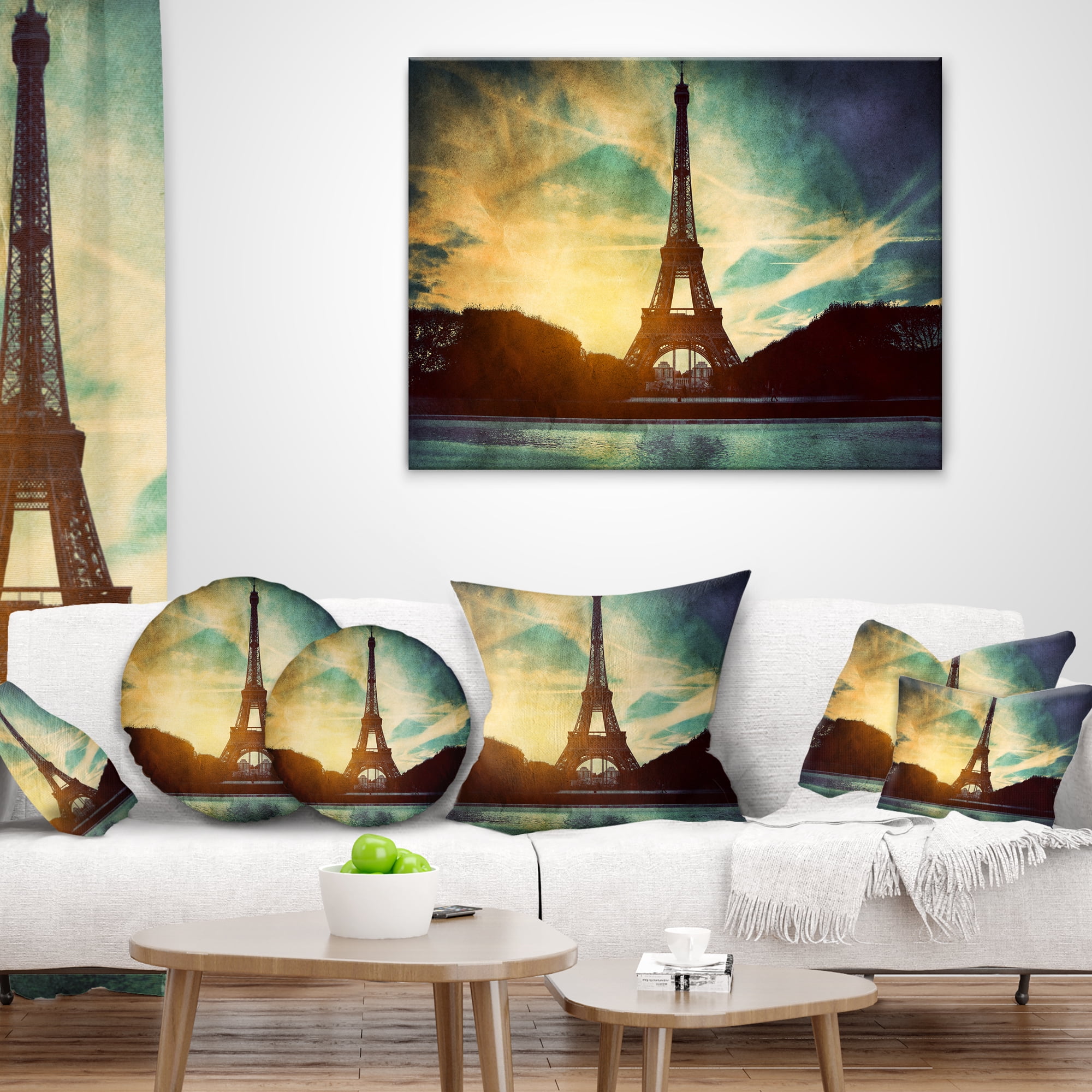 Designart Paris Eiffel TowerRetro Style - Cityscape Throw Pillow - 16x16