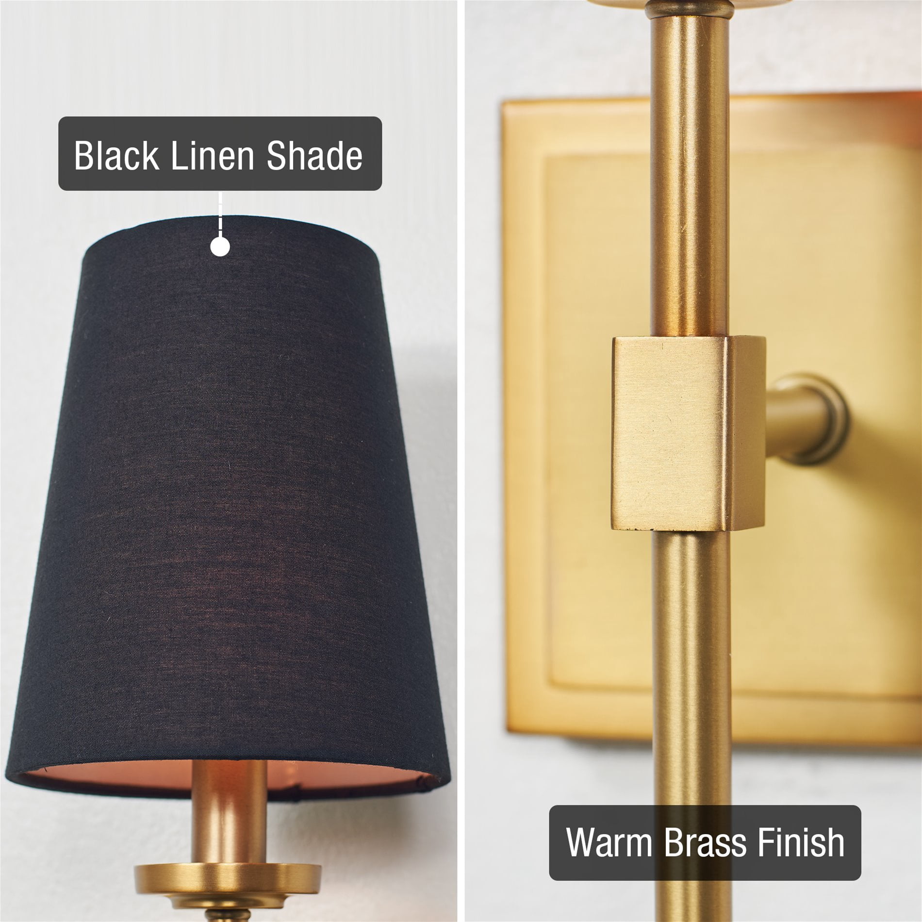 Kira Home Torche 20" Mid Century Wall Sconce, Tapered Black Linen Shade, Candle Wall Light, Elongated Tail, Warm Brass