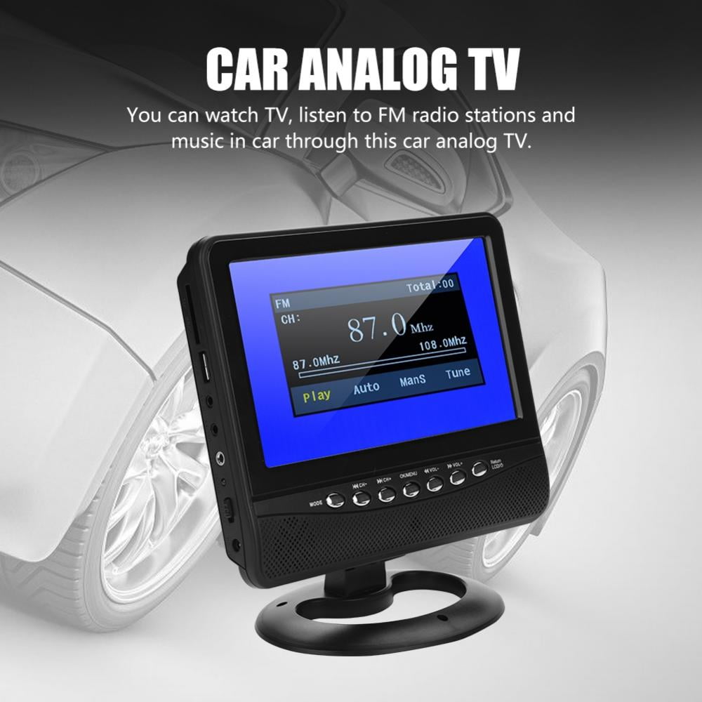 7 inch Car LCD Portable Analog PAL/NTSC/SECAM Monitor AV Port FM Radio+TV Stand