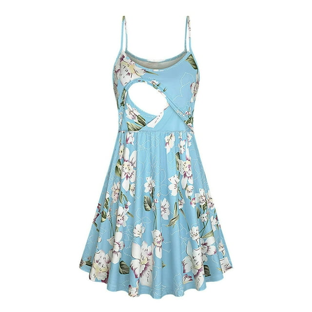 Robe d'Allaitement, Robe de Maternité pour l'Allaitement avec Accès Discret, Robe Décontractée Sans Manches à Col Rond en Polyester Léger, pour la Grossesse et le Confort Post-Partum
