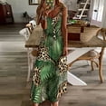 thumbnail image 4 of Jungle Print Jaguars Lush Leaves Sleeveless Suspender Dress Summer Fashion Casual Long Dress, 4 of 9