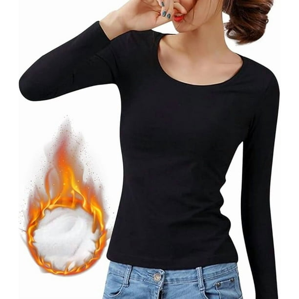 Ropa interior térmica de manga larga para mujer, camiseta con forro polar suave y micropolar, capa base cálida de invierno