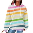 thumbnail image 2 of DDAPJ pyju Waffle Knit Hoodie for Women Rainbow Printed Hooded Sweatshirt Lightweight Drawstring Pullover Hoodies Loose Casual Textured Sweatshirts with Kangaroo Pocket Multicolor#2 XXL, 2 of 6