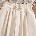 thumbnail image 6 of Girls 2 Piece Outfits Elegant Sleeveless Button Down Suit Elastic Wide Leg Pant Summer Dressy Casual Outfit with Pockets Beige 11-12Years, 6 of 9