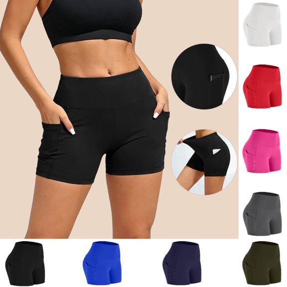 Afuyipoi Women's High Waisted Yoga Shorts with Pockets, Tummy Control Biker Shorts for Athletic Running and Summer Workout Black Size 2XL