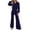 A-Navy83, variant on Womens Matching Sets Tops Flare Pants Puff Long Sleeve Polo Collar Waist Soft Knit with Pockets Daily Casual Outfits