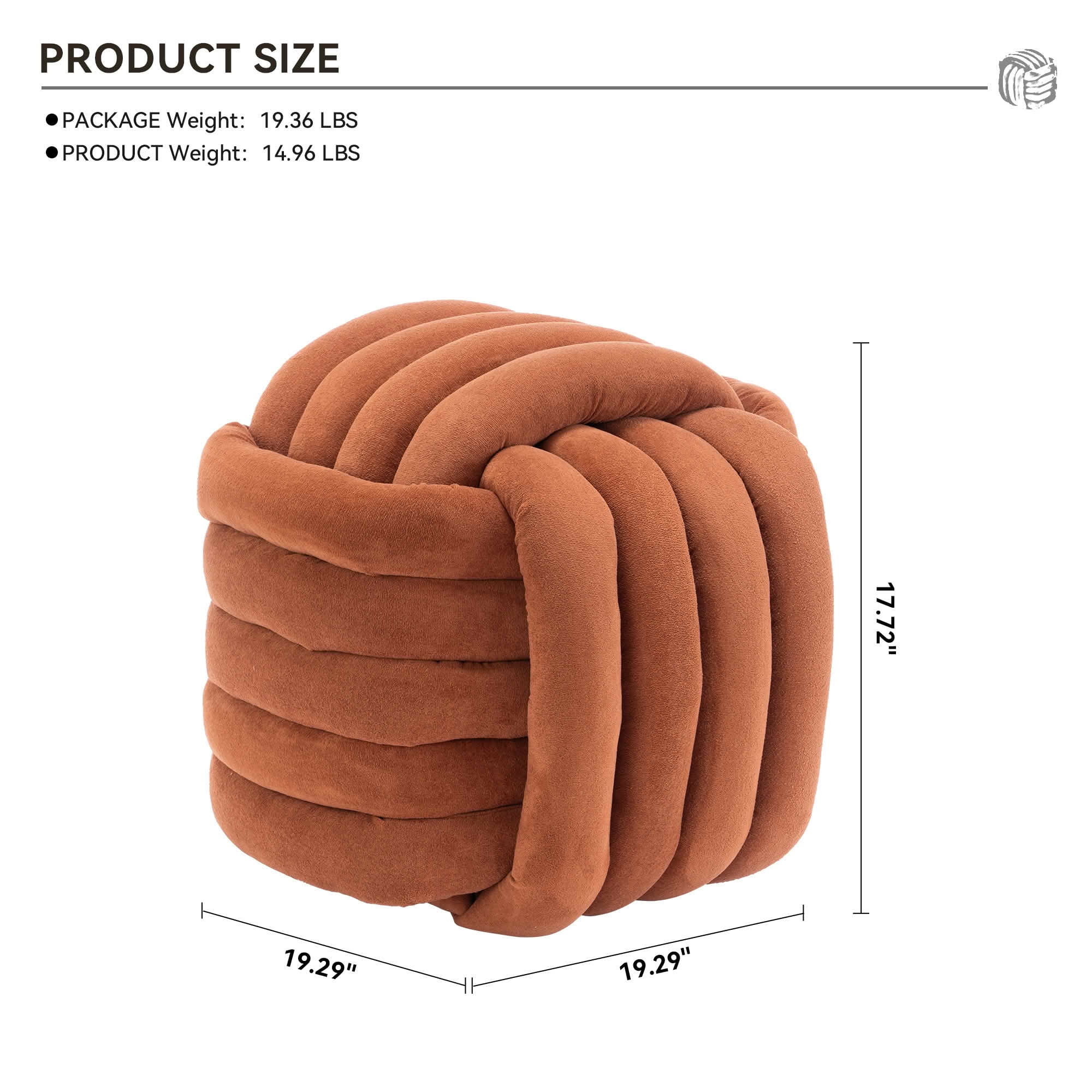 MAYEERTY Chenille Fabric Modern Knot Design Ottoman Makeup Stool Footstool, Comfortable Stylish Seat for Living Room & Bedroom, Orange