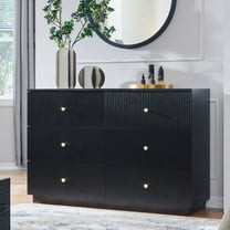 wow97e Fluted 6 Drawers Dresser, Wood 47" Tall Chest of Drawers with Deep Storage, Modern Bedroom Chest for Closet Hallway, Entryway, Living Room