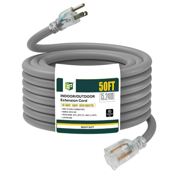 Cable de extensión EP 15 m iluminado para exteriores 12/3 SJTW 15A 125V