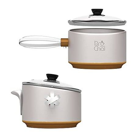 

BruChai Brewer - Classic Chai Brewing Pot with Built-In Mesh Strainer - No-Mess Brewing Vessel with Non-Stick Coating